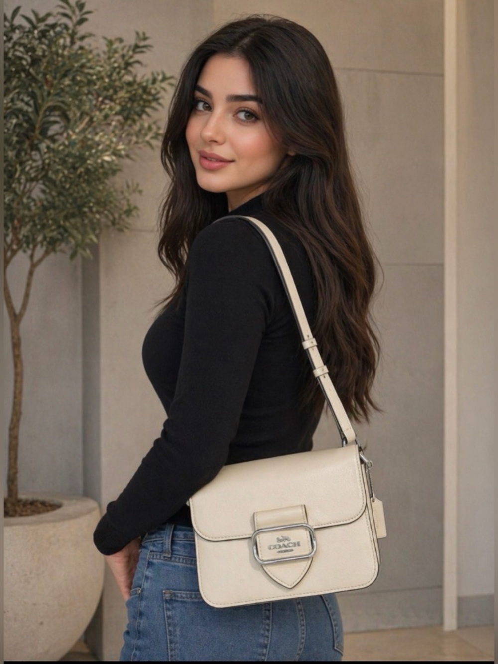 Coach Pebbled Leather Shoulder Bag in Chalk/Off-White